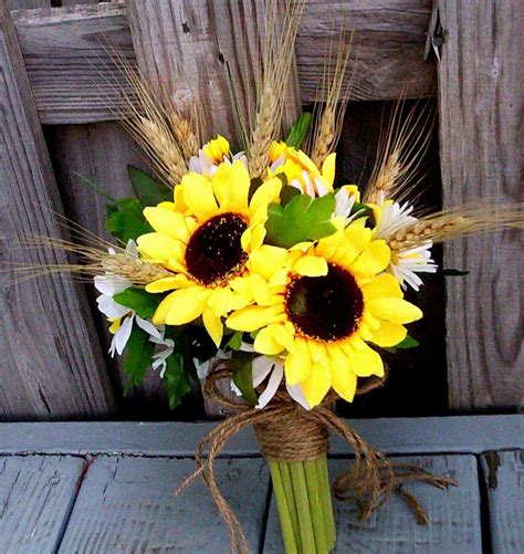 Rustic Sunflower Bridal Bouquet Silk Wedding Flowers Package