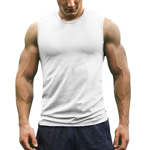 Men S Workout Tank Top Sleeveless Muscle Shirt Cotton Gym Training Bodybuilding Tee White