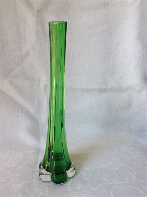 Hand Blown Green Glass Bud Vase