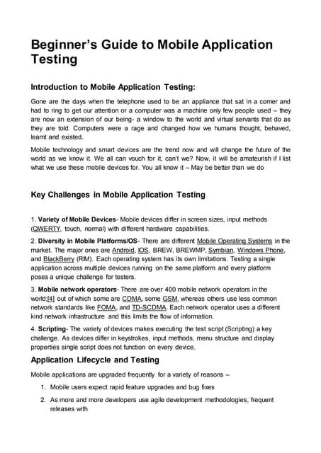 Beginners Guide To Mobile Application Testing Pdf