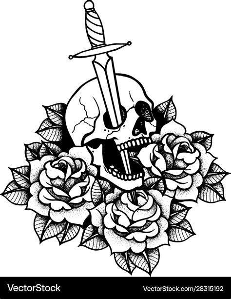 Tattoo With Roses And Snake Skull Sword Royalty Free Vector