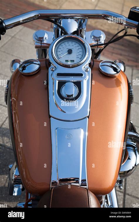 Riders Eye View Of Harley Davidson Petrol Tank And Speedometer Stock