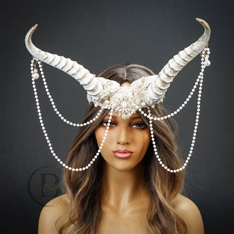 ram horns antler white pagan cosplay headpiece fairy costume etsy