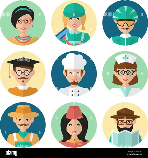 Faces Avatar Icons Profession Occupation Job Set Flat Isolated Vector