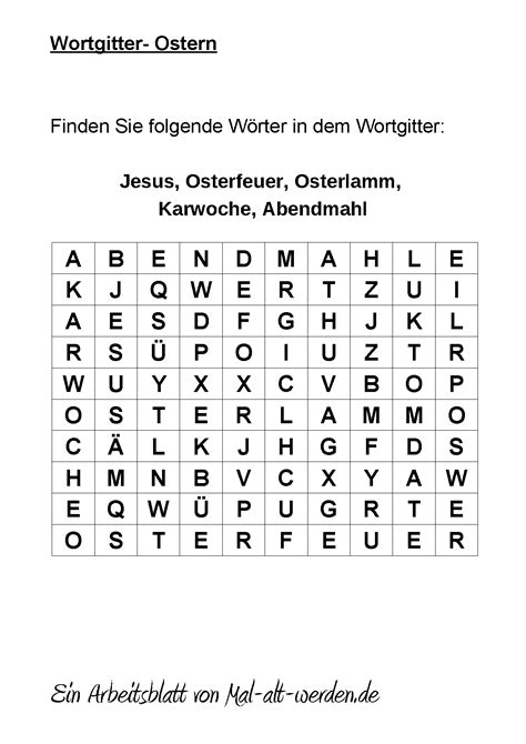 Die wörter können waagrecht, senkrecht oder diagonal im gitter angeordnet sein. Ein Wortgitter für Senioren zum Thema Ostern