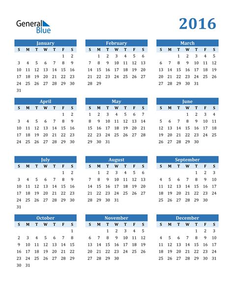 2016 Calendar Pdf Word Excel
