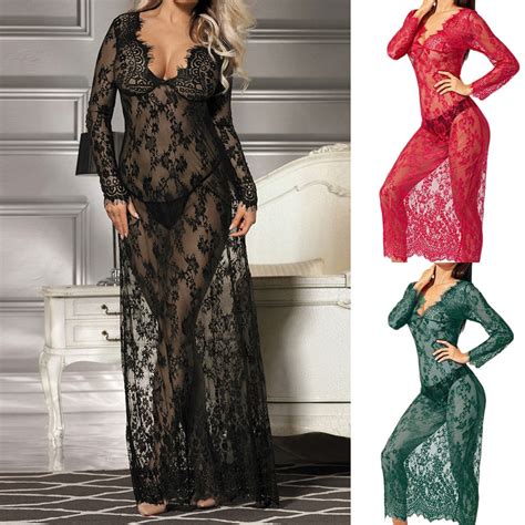 Sexy Women Negligee Nightie Lingerie Lace Beautiful Black Lingerie Long