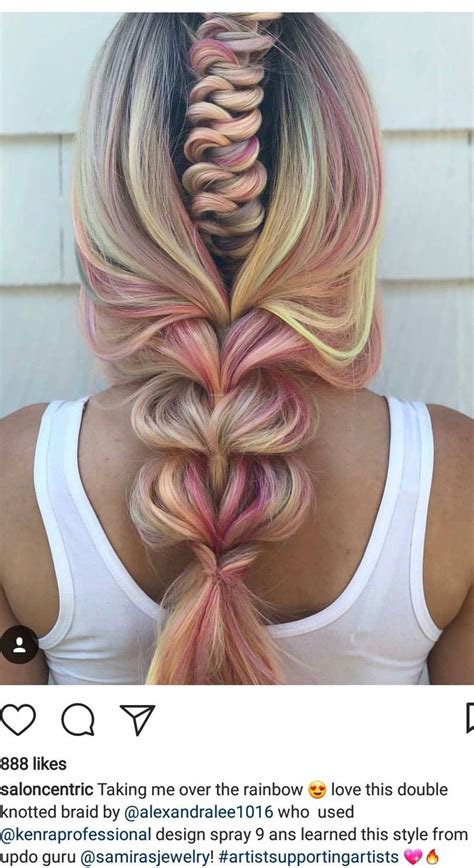 Intricate Braid Within A Braid With Rainbow Colored Highlights Hair