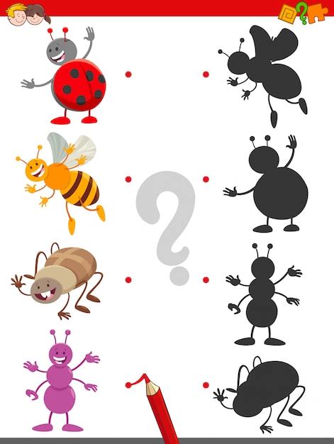 Premium Vector Shadow Game With Cute Insects Characters