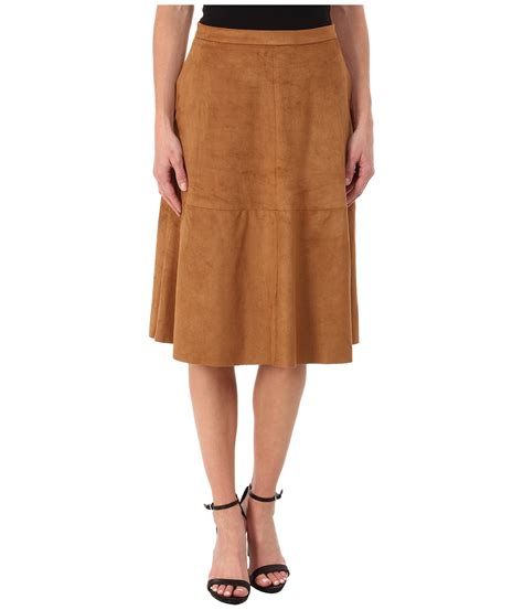 Vince Camuto Faux Suede Midi Skirt In Brown Lyst