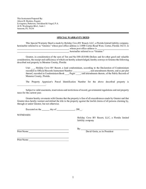 Special Warranty Deed Template Florida Free Download
