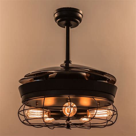 Modern black ceiling fan with light: 46" Benally Ceiling Fan with Lights, Industrial Cage ...