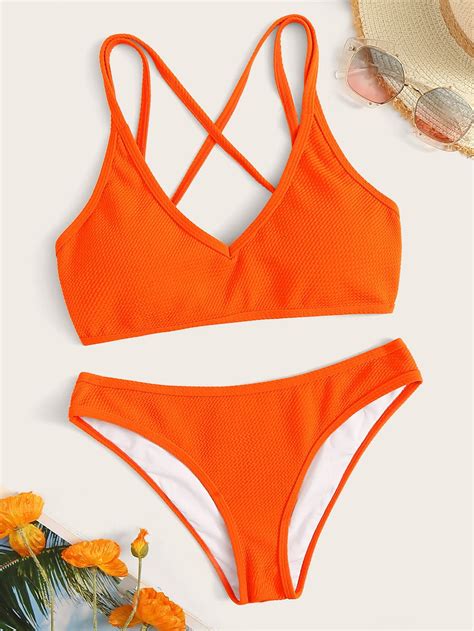 Plain Underwired Neon Orange Bikini Set Bikinis Neon Orange Bikini My Xxx Hot Girl