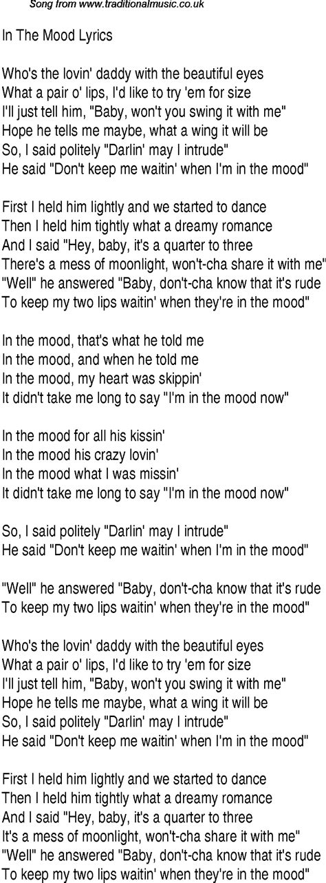1940s Top Songs Lyrics For In The Moodglen Miller