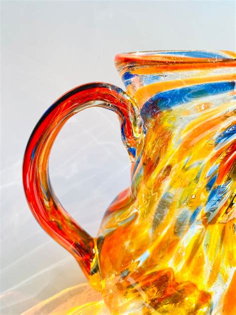 Murano Style Pitcher Vintage Glass Pitcher Colorful Etsy