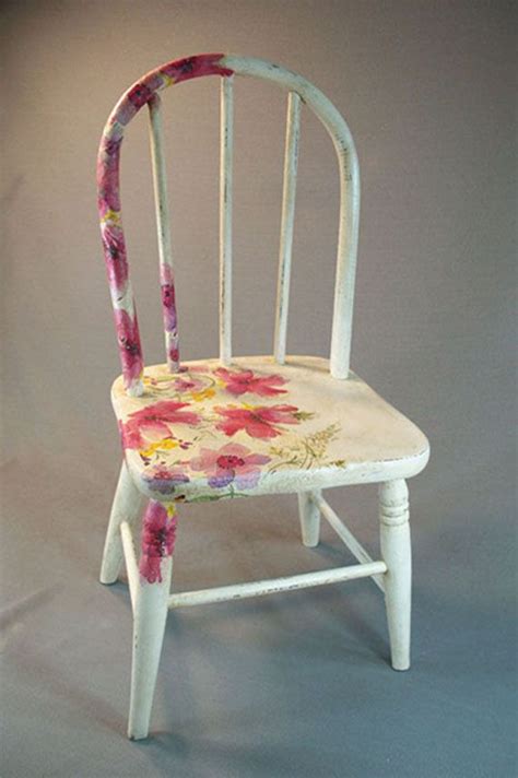 This wooden chair is the perfect woodworking project for your kids, as it has a rustic look to it. Antique Wooden Child's Chair with Decoupage Flowers and Chalk Paint Finish | Child chair, Flower ...