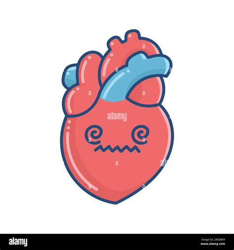 Kawaii Sick Human Heart Illustration Isolated On White Stock Vector