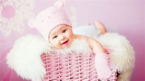 Baby Girl In Pink Basket