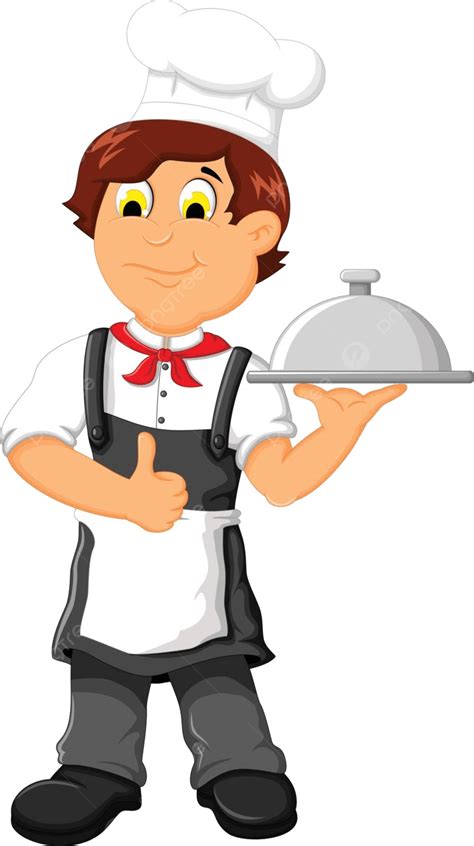 Funny Chef Cartoon Holding Plate Catering Cute Person Vector Catering