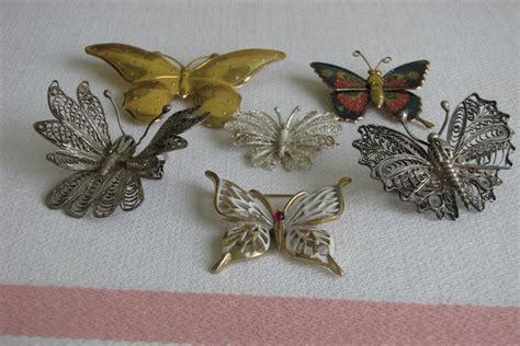 Butterfly Brooches Lot Of Six 6 Lapel Pins Vintage Jewelry And