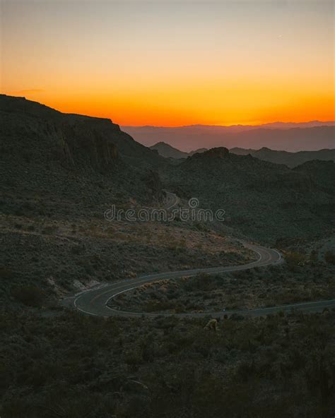 Desert Landscape View At Sunset On Route 66 Oatman Arizona Stock