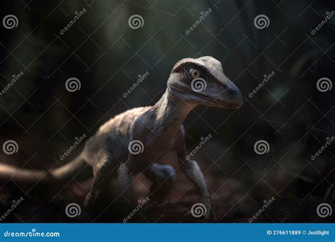 A Lightningfast Velociraptor Hunting Its Prey With An Unblinking Stare