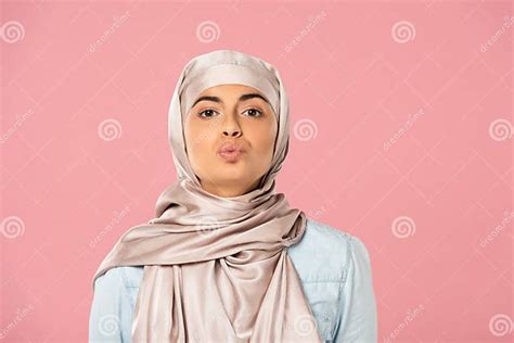 muslim girl in hijab kissing isolated on pink stock image image of portrait attractive 178066875