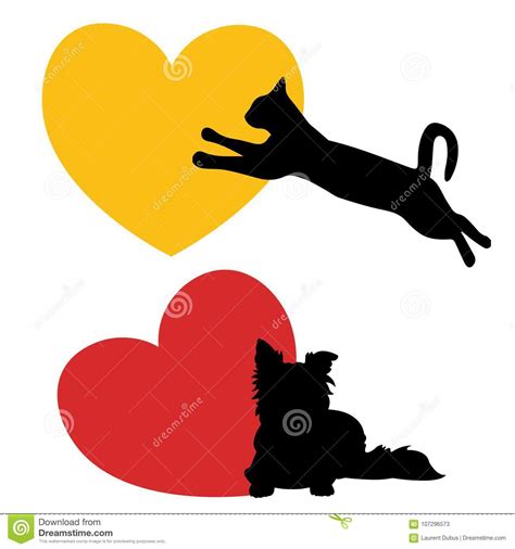 Dog And Cat Love Heart Yellow Logo Cartoon Vector