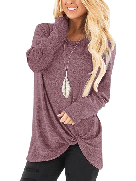 Yidarton Women S Comfy Casual Long Sleeve Side Twist Knotted Tops