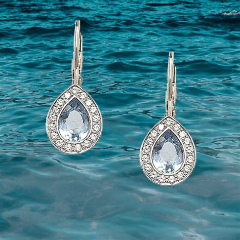 Platinum Pear Shaped Aquamarine Leverback Earrings Leverback Earrings
