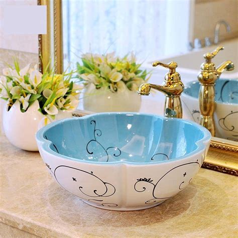Luxury Flower Shape European Style Antique Basin Washbasin Bathroom
