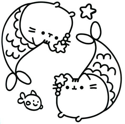 Pusheen Coloring Pages Two Pusheen Fish Picture Free Printable