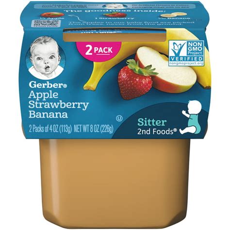 Gerber 2nd Foods Apple Strawberry Banana Baby Food 4 Oz Tubs 2 Count