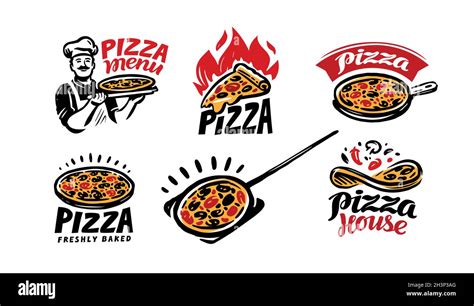 Pizza Logo Set Emblems Or Restaurant Menu Pizzeria Cafe Vector