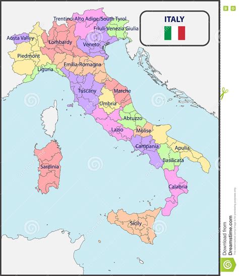 Mapa Político De Italia Con Nombres Ilustración Del Vector