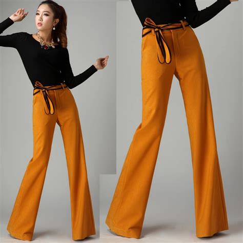 Fall Spring Womens Fashion Orange Wide Leg High Waisted Lace Up