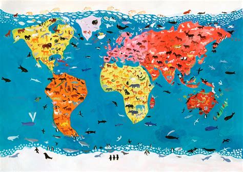 World Map Of Wild Animals Stock Images