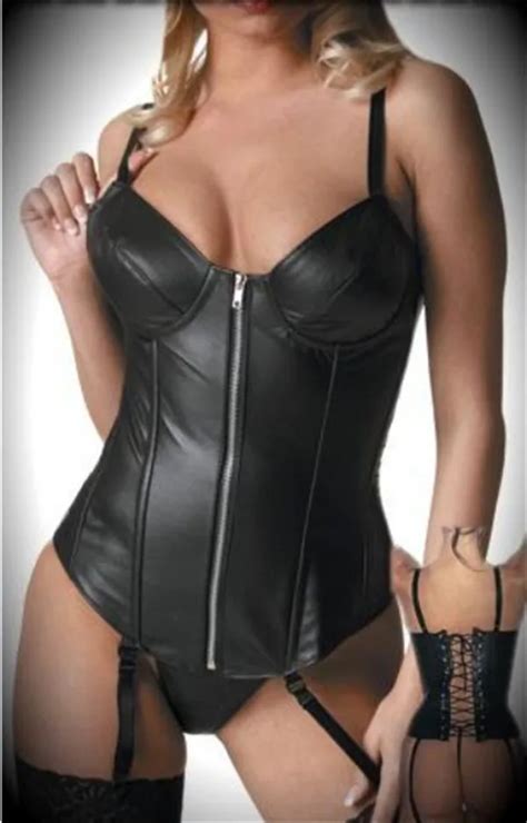 New Gothic Sexy Pu Leather Zipper Corset For Women Waist Body