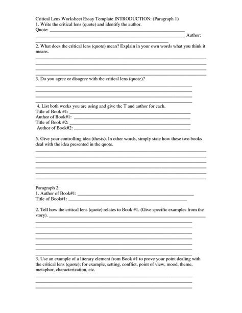 In general, reflective essay writing should follow the typical format of introduction, body, and conclusion. Critical Lens Worksheet Essay Template INTRODUCTION ...