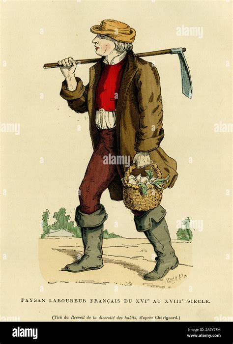 Costume De Paysan Laboureur Du Xvieme Siecle Au Xviiieme Gravure En Couleurs Daprès Un Dessin