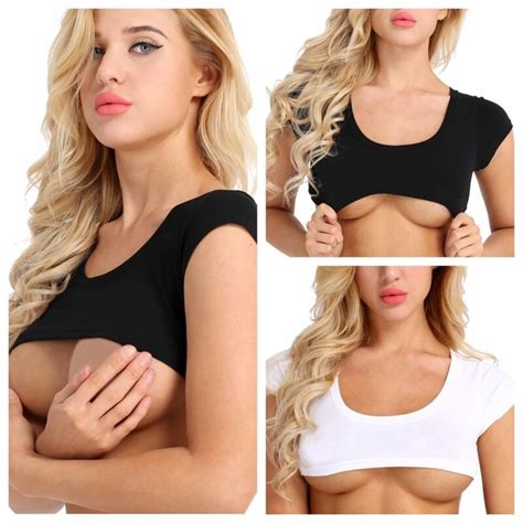 Sexy Womens No Bra Club Cotton Short Sleeve Crop Top T Shirt Summer