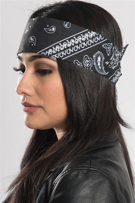 Black Paisley Wgems Pre Sewn Bandana Headband Hair Glove