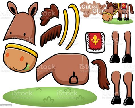 Ilustrasi Vektor Kuda Kartun Dengan Dayung Makan Rumput Guntingan Dan
