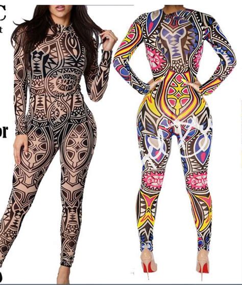 Xxxl Plus Size Women Tribal Tattoo Print Mesh Jumpsuit Romper Curvy