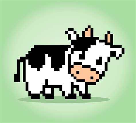 8 Bit Pixel Of Cow Animals For Game Assets In Vector Illustrations