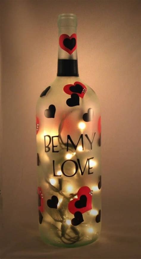 Valentine Wine Bottle With Interior Lights Valentines Day Wine Homemade Valentines Valentines