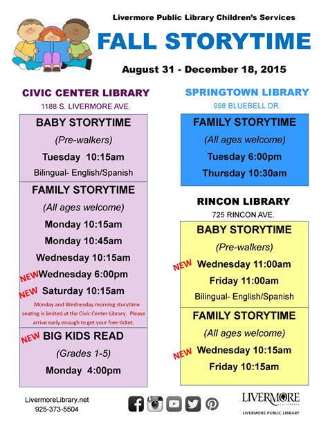 Fall 2015 Storytimes For Families Babies And Big Kids Livermore