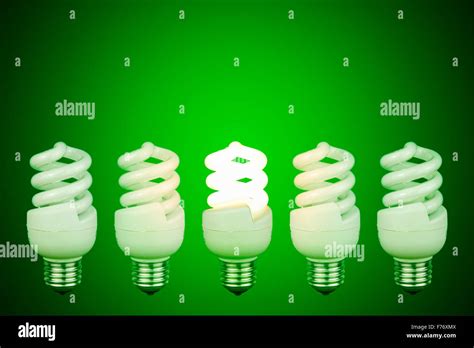 Low Energy Light Bulbs With Centre Light Glowing Stock Photo Alamy