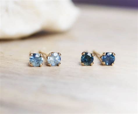 Tiny Blue Sapphire Stud Earrings Mm Natural Madagascar Etsy
