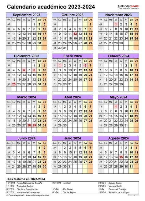 Calendario Académico 2023 2024 En Word Excel Y Pdf